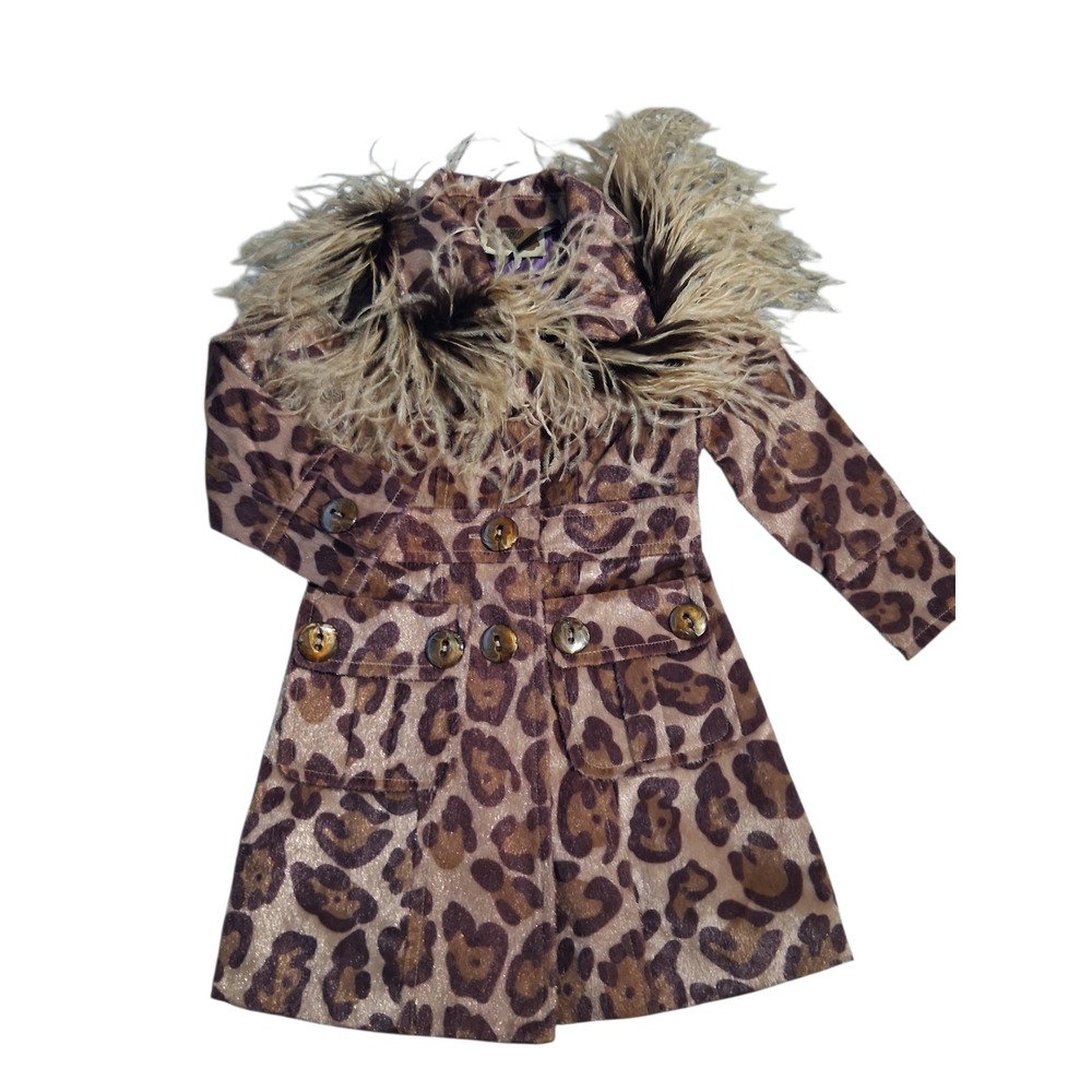 My‎ Vintage Baby Leopard Feather Girls size 3T Fairycore Pageant Coquette Coat